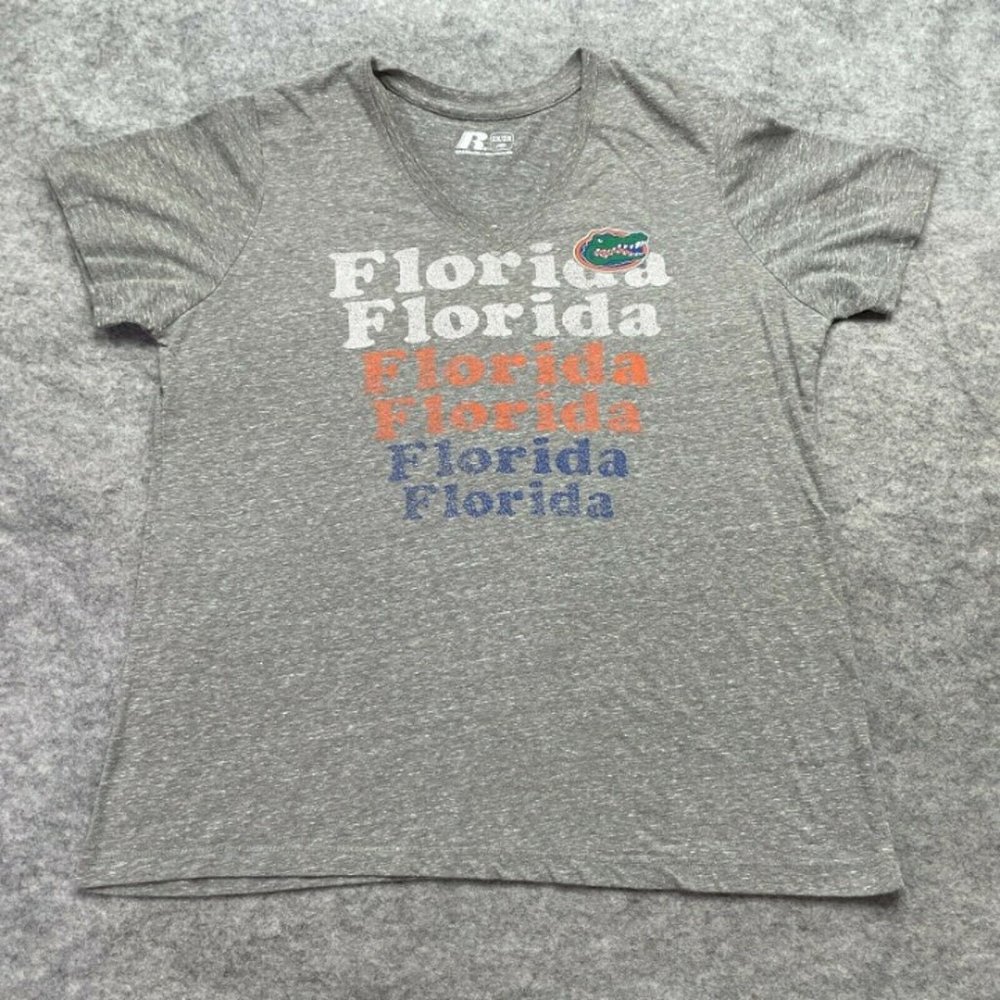 Florida Gators T Shirt Women 2X 20W Gray V-Neck Tri Blend Polyester Rayon